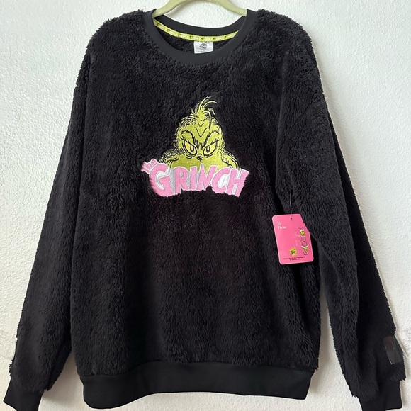 GRINCH Black Terry Cloth Large Holiday Cold Weather Sweater Brand New - Picture 1 of 6